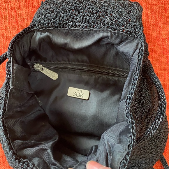 VTG 90s The Sak Black Crochet Backpack Bag Mini Small main image 8